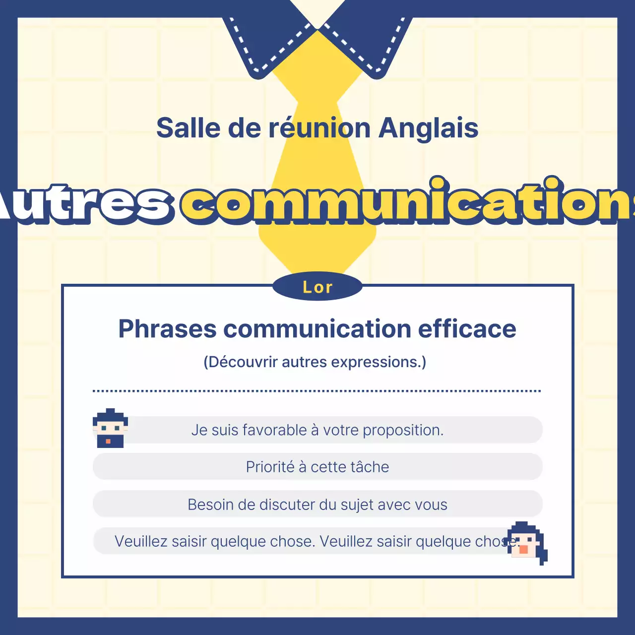  Un plan d'affaires kitsch en anglais sur fond jaune