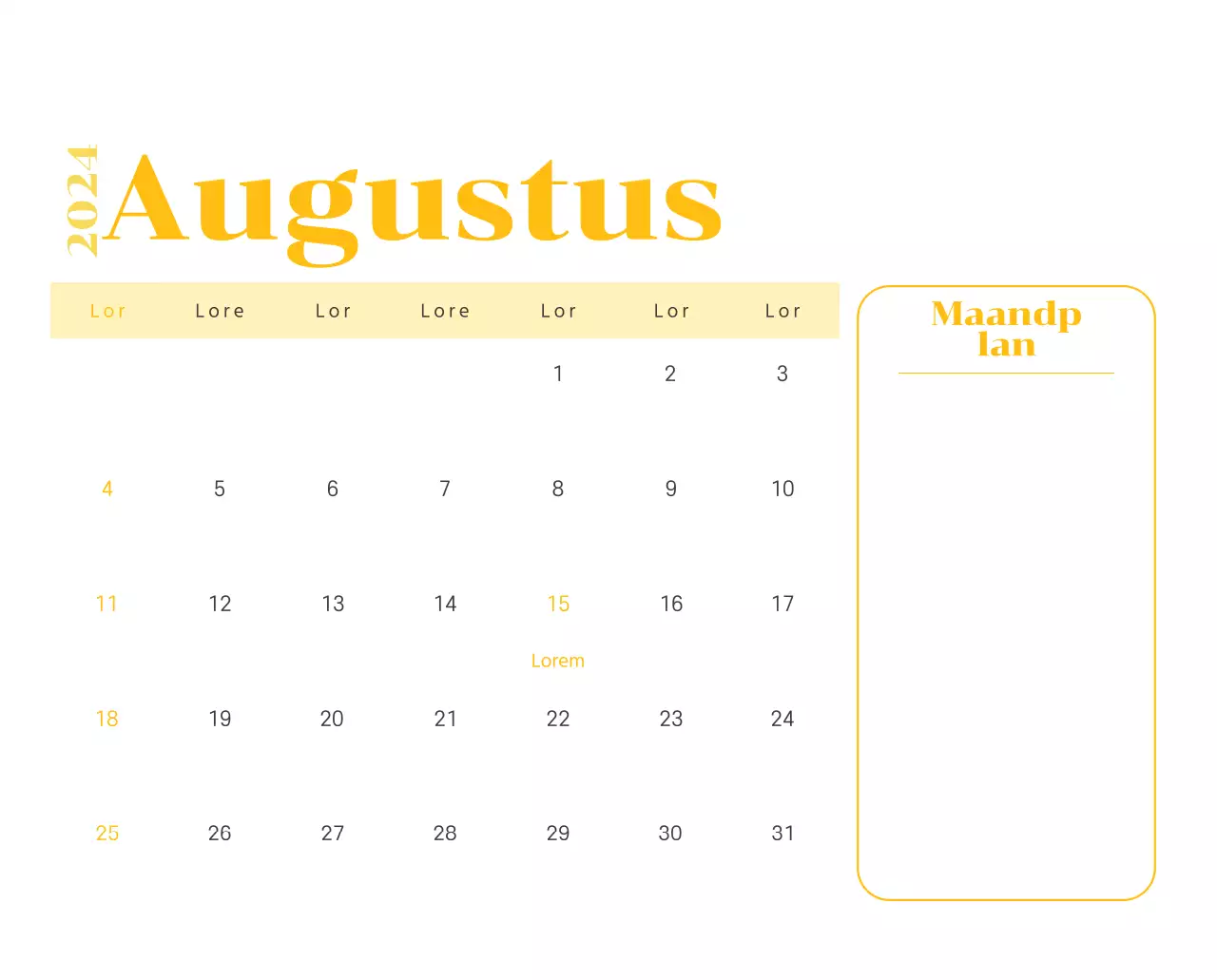 Kalender met jeugdillustraties op een gele en groene achtergrond