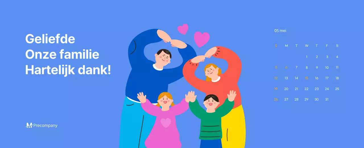 Motiverende kalender met energieke illustraties en positieve citaten op een lichtblauwe achtergrond