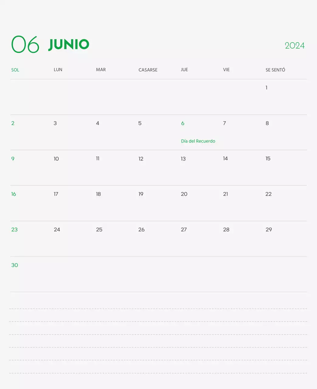 Un calendario con la imagen de un cachorro y un bonito mensaje en tonos verdes.