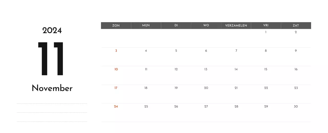 Een eenvoudige bedrijfskalender in grijs