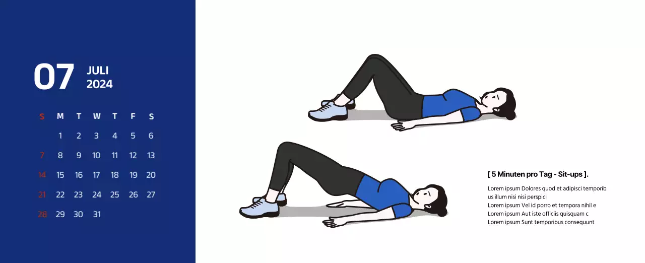 Einfacher Kalender mit klaren Illustrationen in Blau