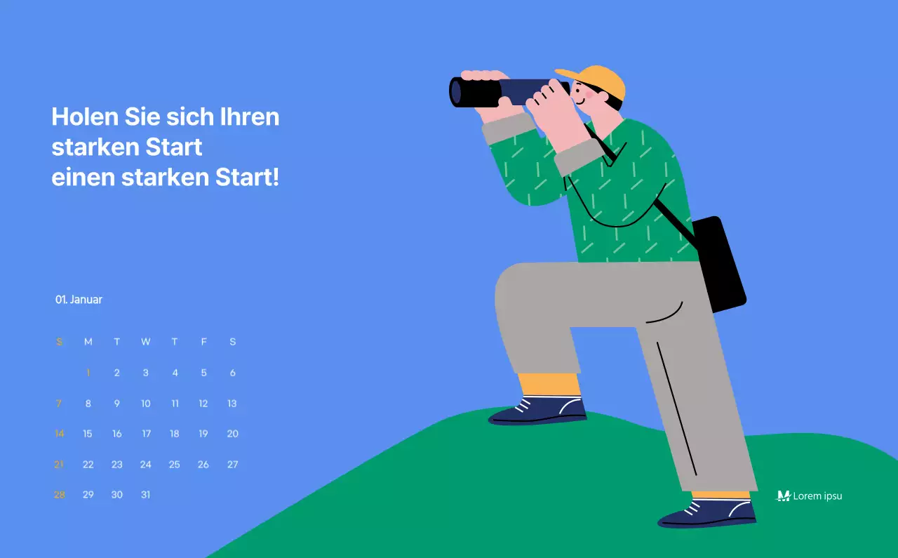 Motivationskalender mit energiegeladenen Illustrationen und positiven Zitaten auf hellblauem Hintergrund