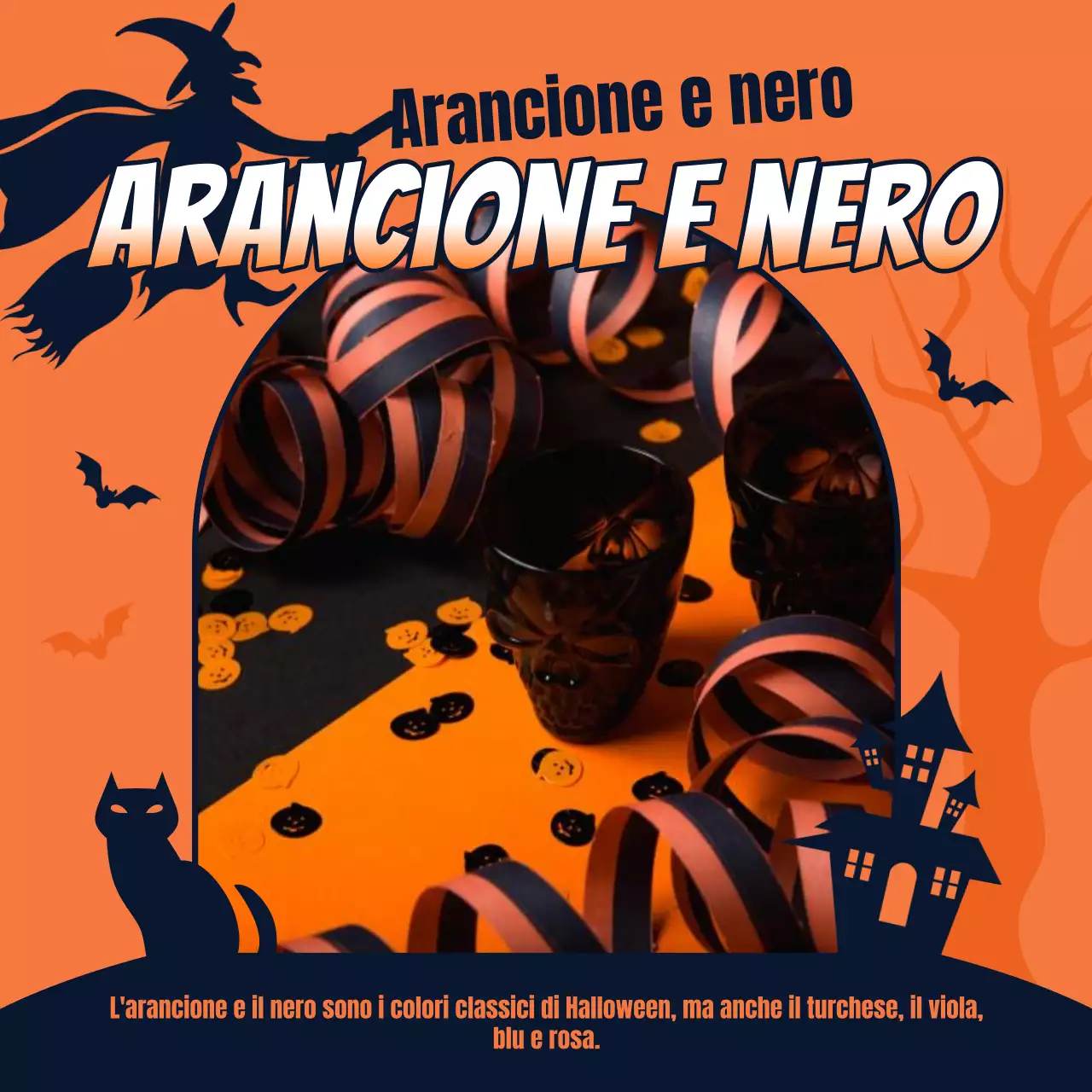 Idee di decorazione per Halloween con illustrazioni bicolore e ombre piatte