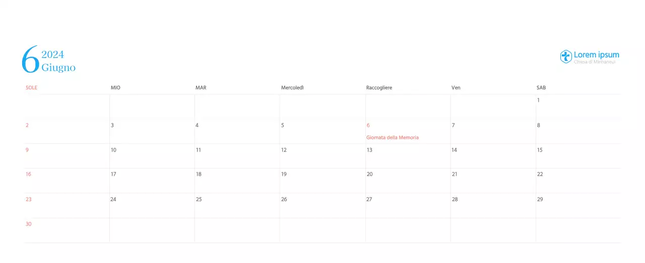 Calendario ecclesiastico blu di concezione moderna
