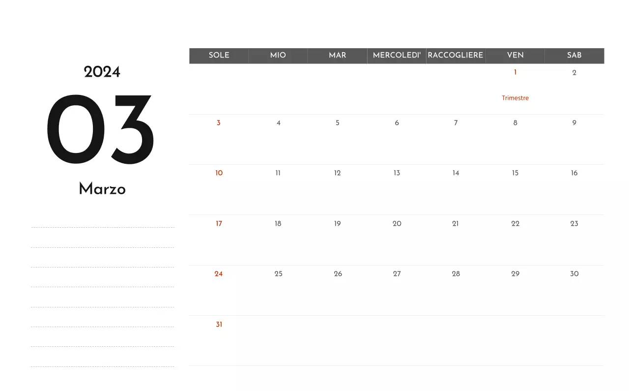Un semplice calendario aziendale in grigio