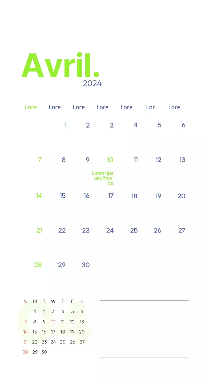 Calendrier de travail avec de belles illustrations