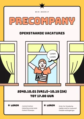 Jobadvertentie met een eenvoudig geel geïllustreerd karakter