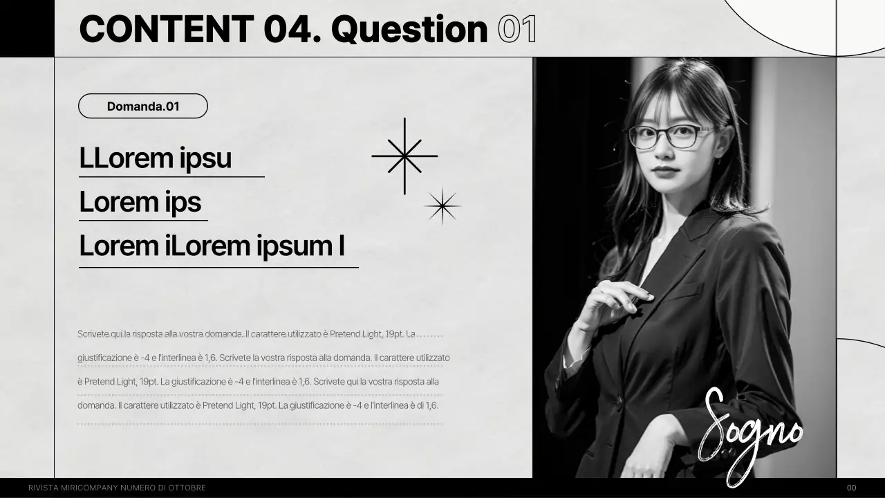 Una moderna rivista di interviste in casa in bianco e nero