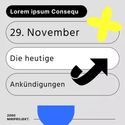 Eine einfache Sitzungsankündigung in grau und fluoreszierend