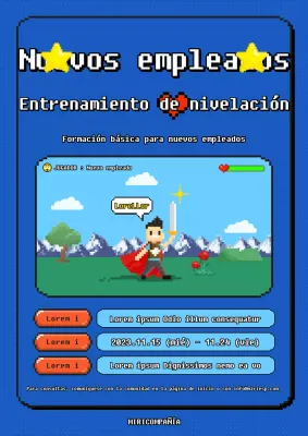 Anuncio de formación retro para nuevos empleados en azul y azul claro