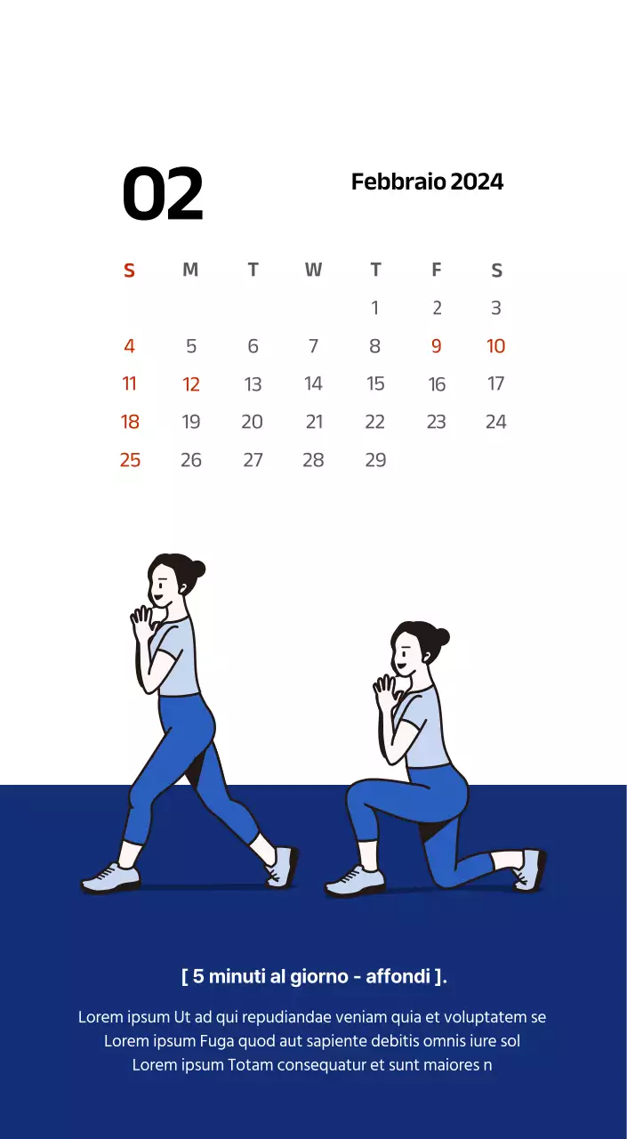 Calendario semplice con illustrazioni pulite in blu