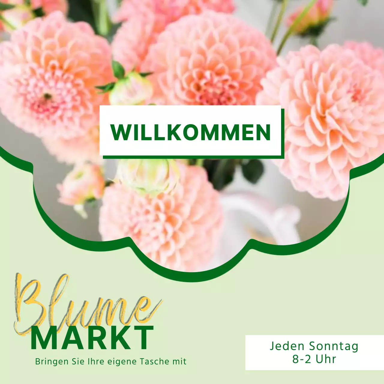 Werbung für einen einfachen Blumenmarkt in Chartreuse und Grün