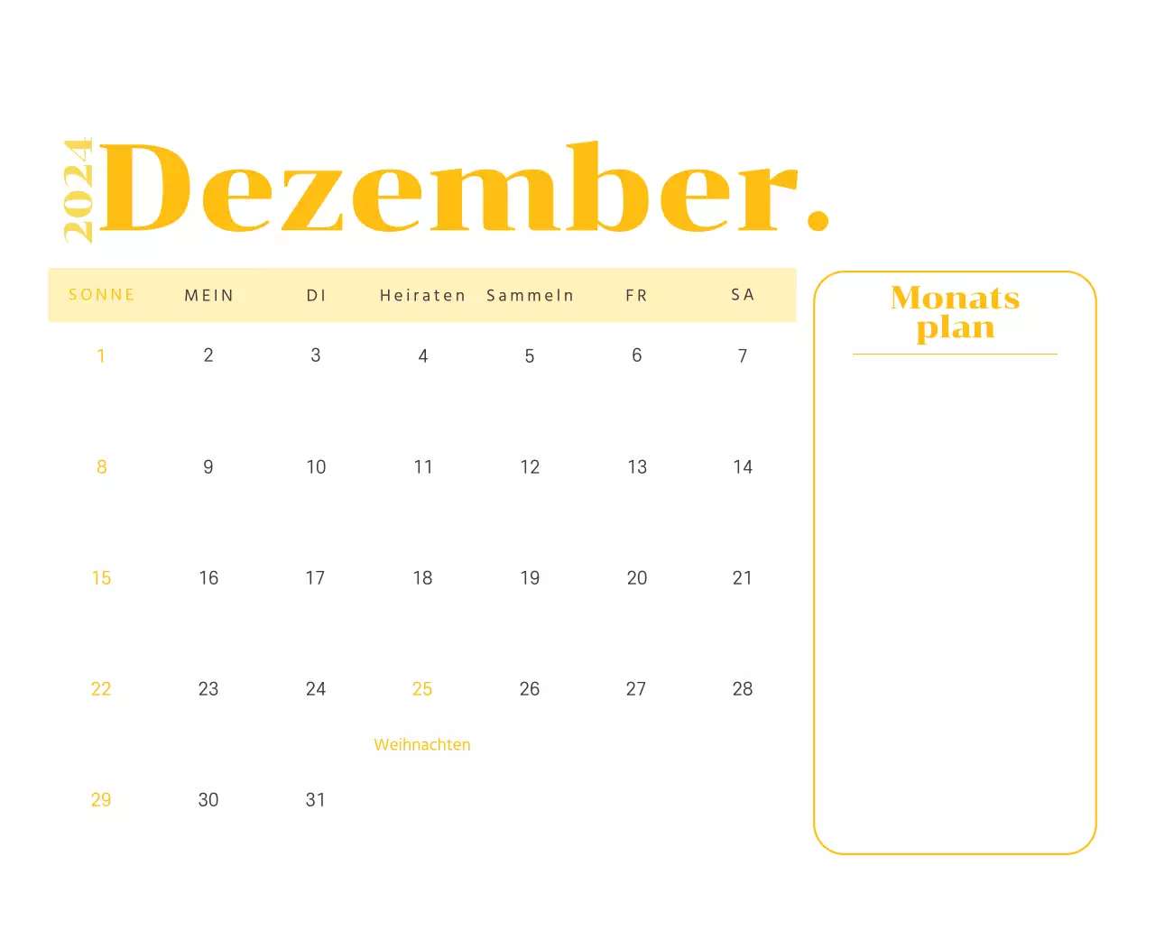 Kalender mit Jugendillustrationen auf gelbem und grünem Hintergrund