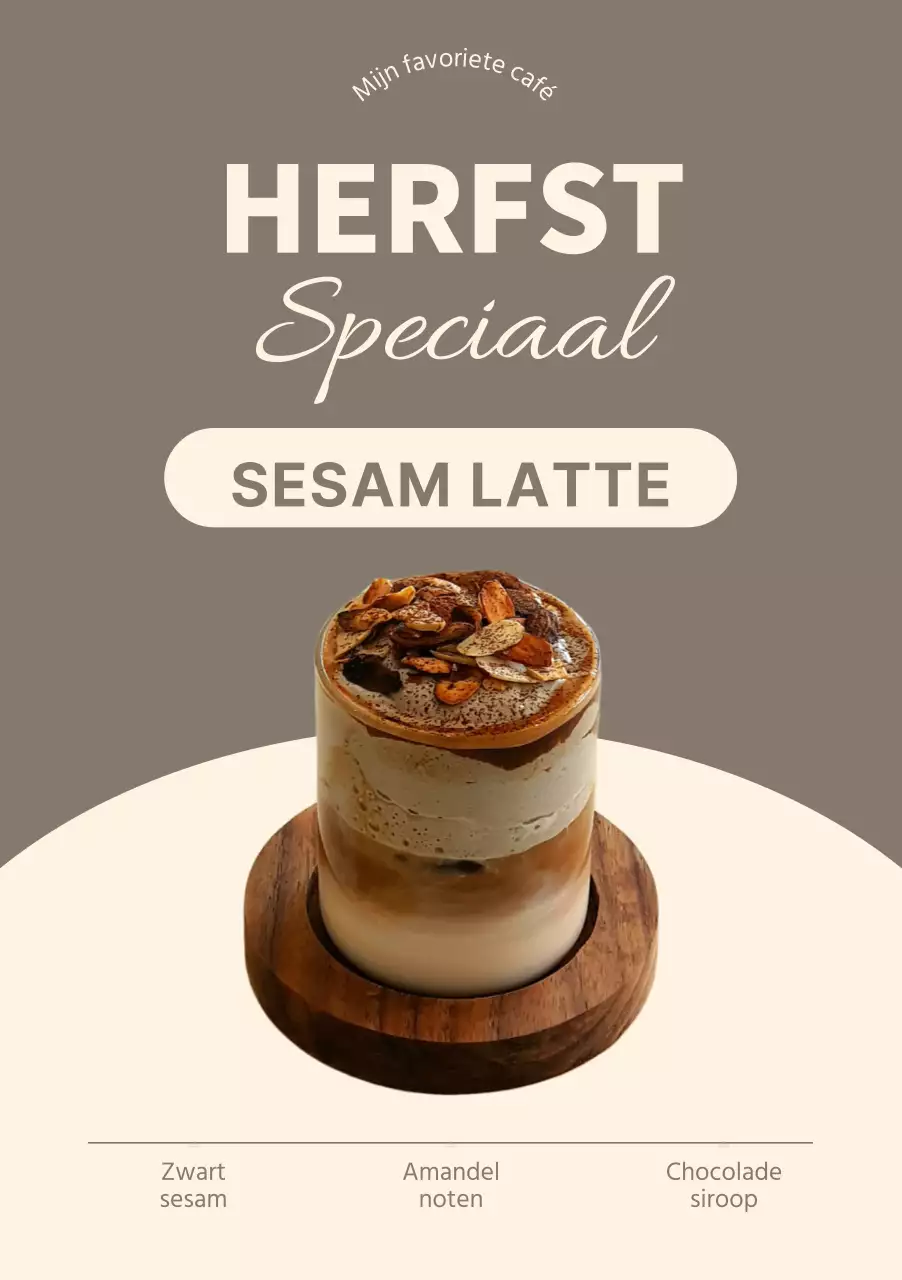 Herfstdrank poster met multi-font titel en foto van een pinda latte