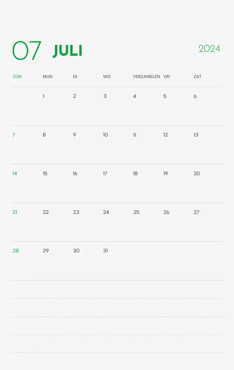 Een kalender met een afbeelding van een puppy en een schattige boodschap in groene accenten