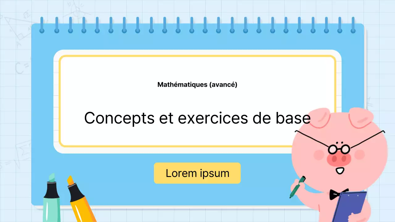 Matériel scolaire de mathématiques kitsch en bleu clair et jaune