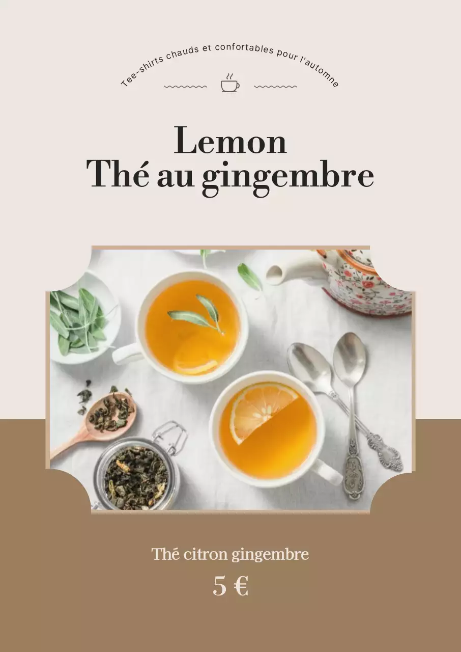 Présentation de la carte des tisanes d'automne - chaleureuse et sentimentale en beige