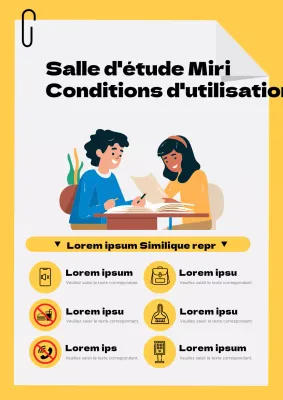 Règlement simple et jaune de la salle d'étude