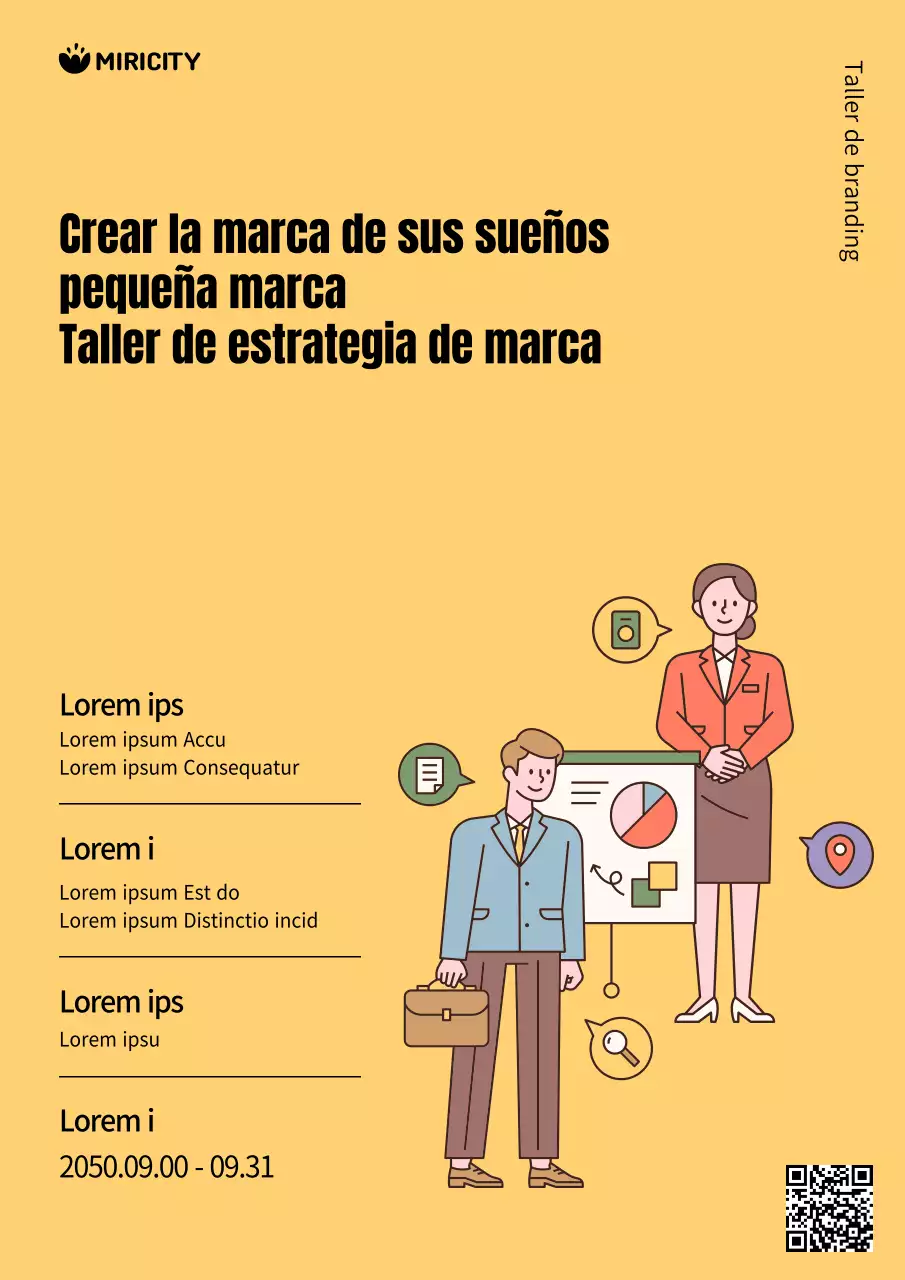 Marca sencilla en amarillo y negro para promover la contratación de aprendices de taller.
