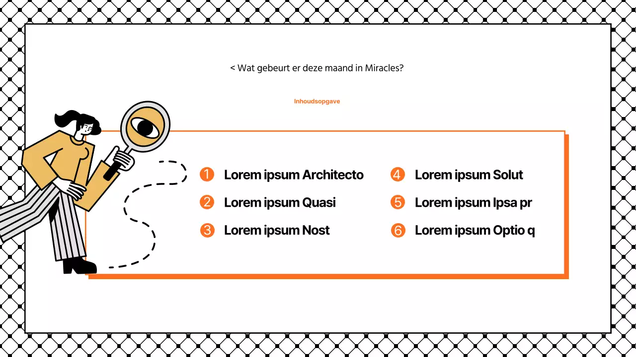 Eenvoudige presentatie met zwarte en oranje accenten