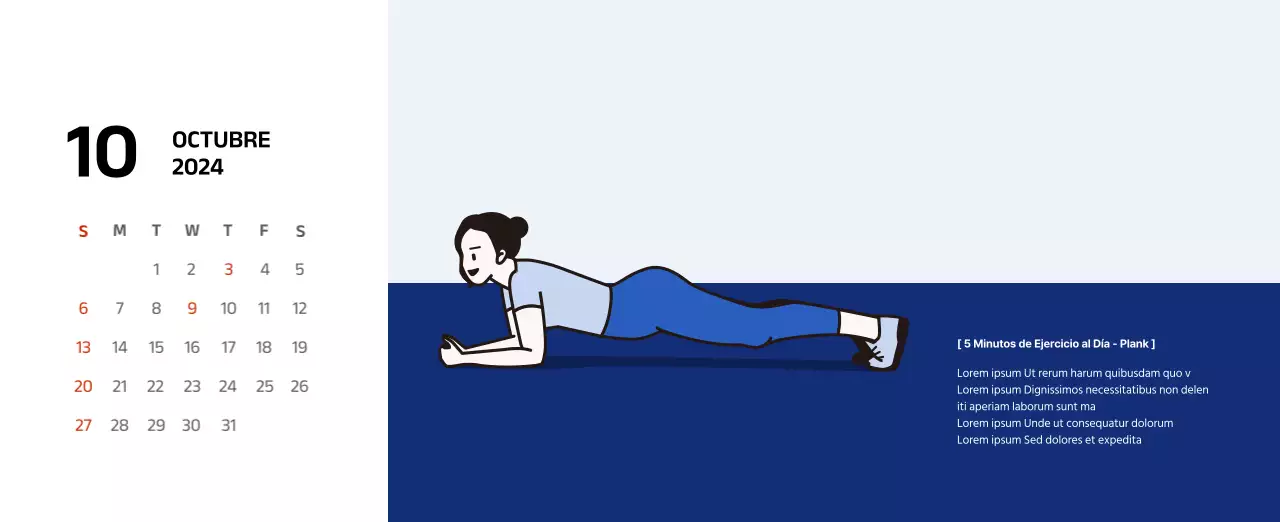 Calendario sencillo con ilustraciones limpias en azul