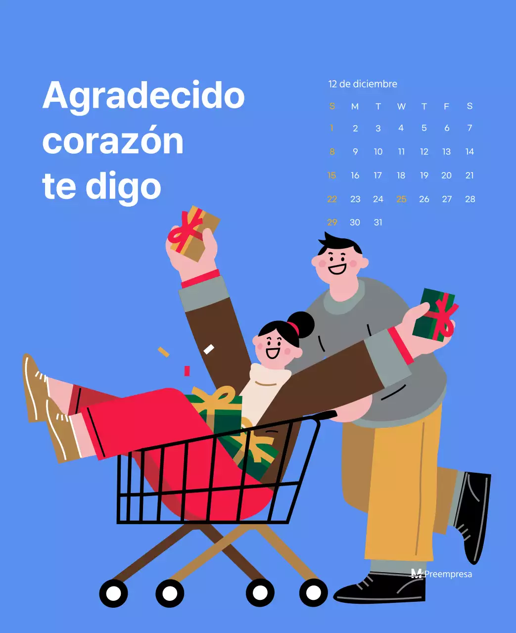 Calendario motivacional con ilustraciones llenas de energía y citas positivas sobre fondo azul claro