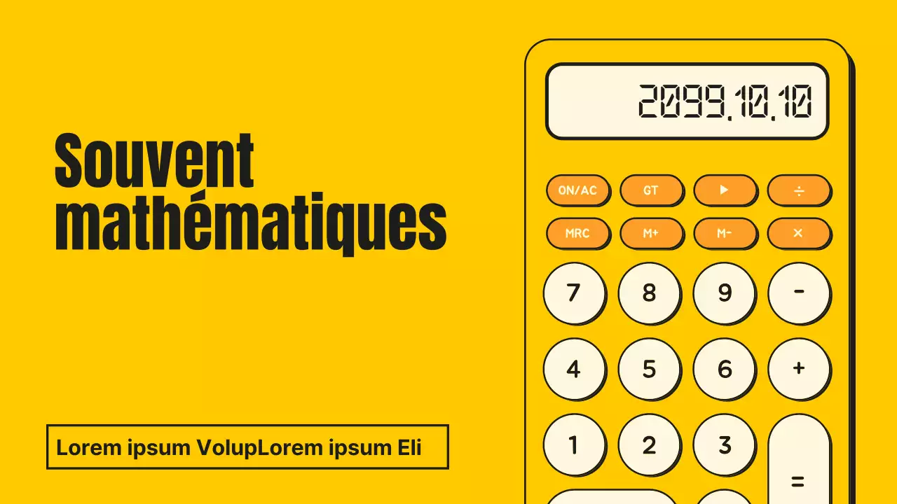 Cours de mathématiques avec une calculatrice jaune et orange kitsch