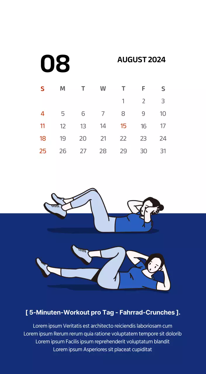 Einfacher Kalender mit klaren Illustrationen in Blau