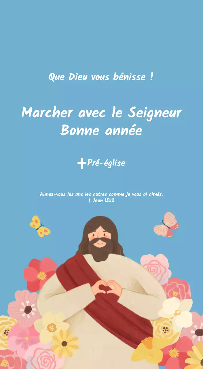 Un calendrier dévotionnel avec des illustrations douces et des versets bibliques sur un fond bleu clair.