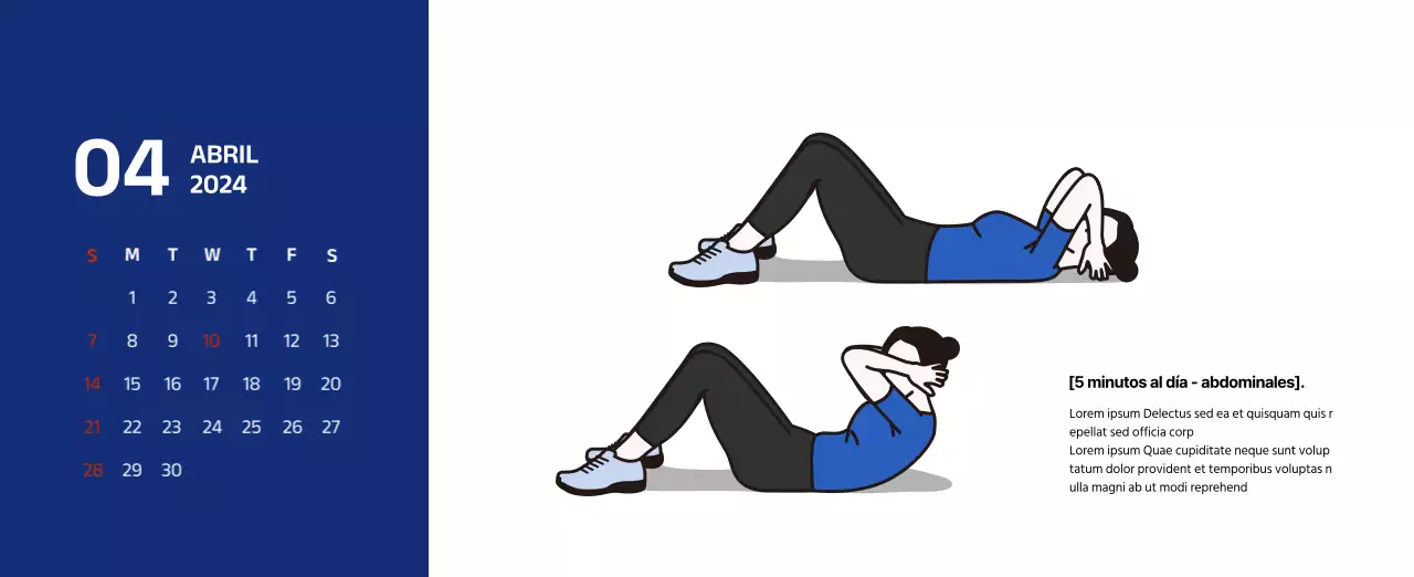 Calendario sencillo con ilustraciones limpias en azul