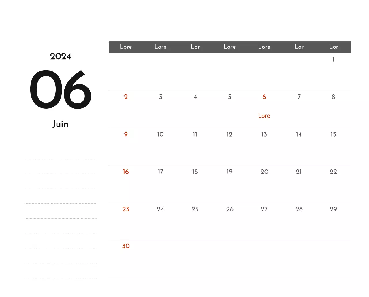 Un calendrier d'entreprise simple en gris
