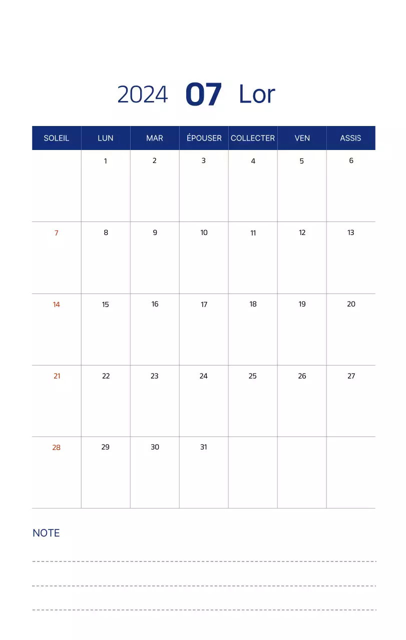 Calendrier simple avec des illustrations épurées en bleu