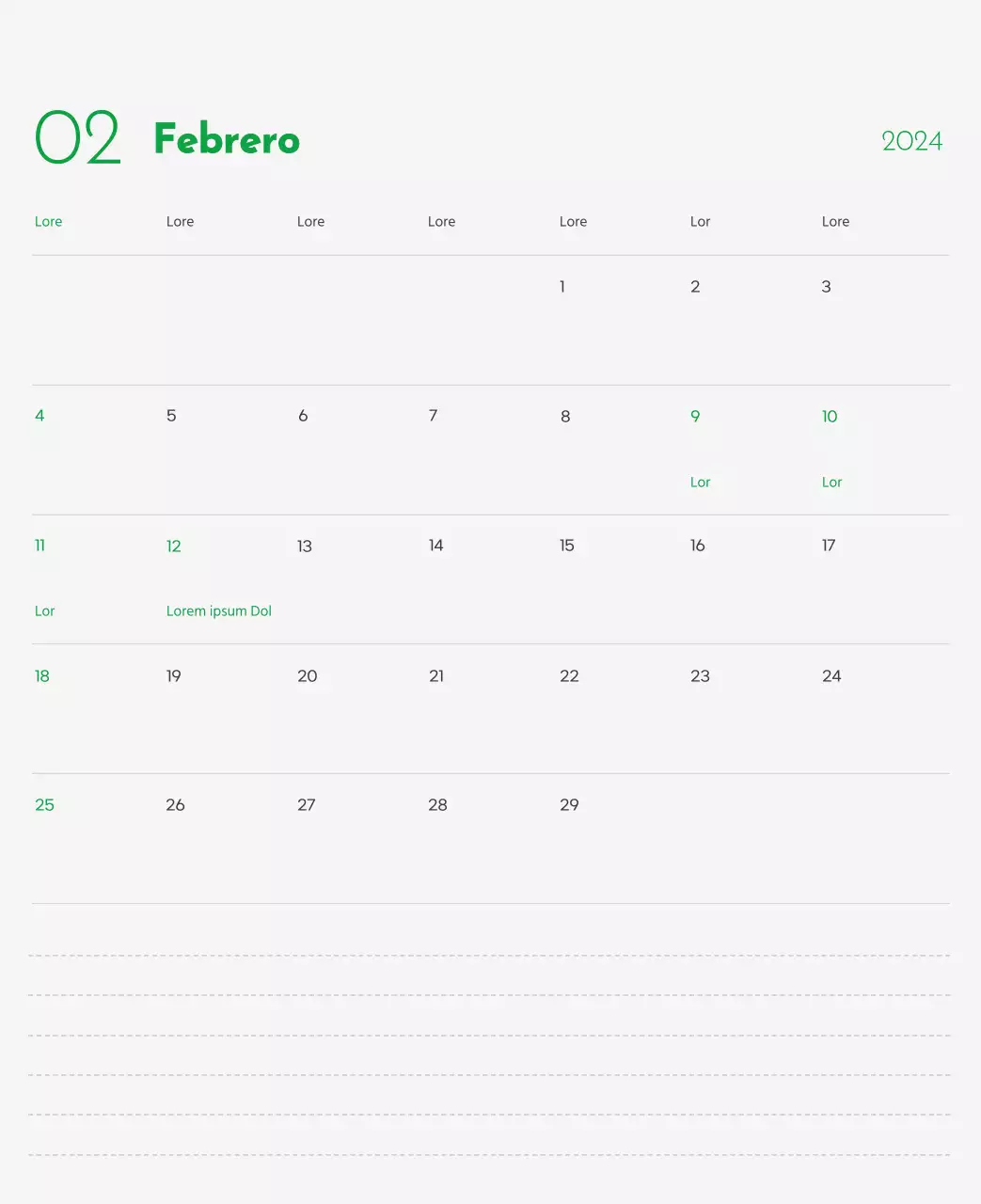 Un calendario con la imagen de un cachorro y un bonito mensaje en tonos verdes.