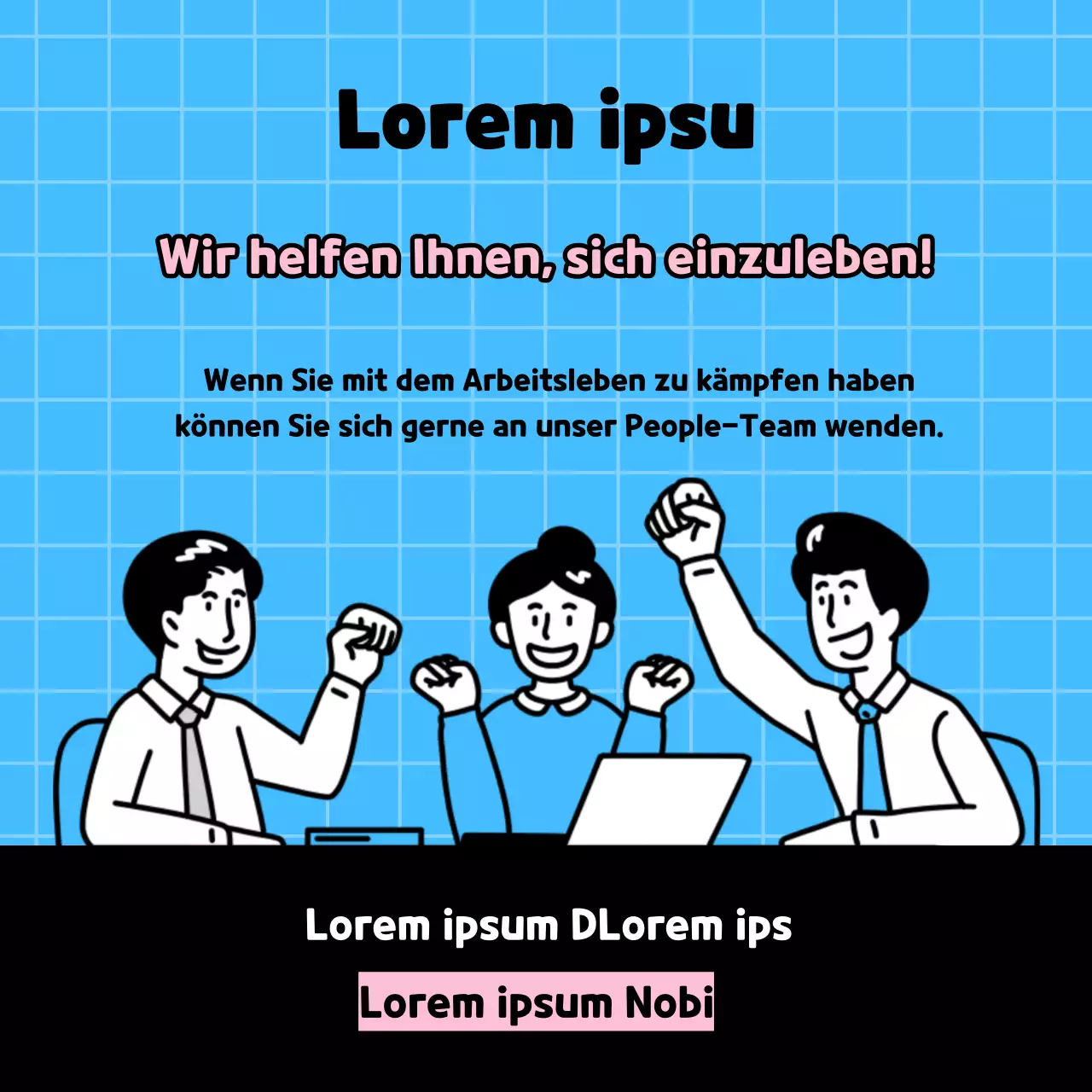 Kitschige Arbeitsplatzschulung mit hellblauem Hintergrund