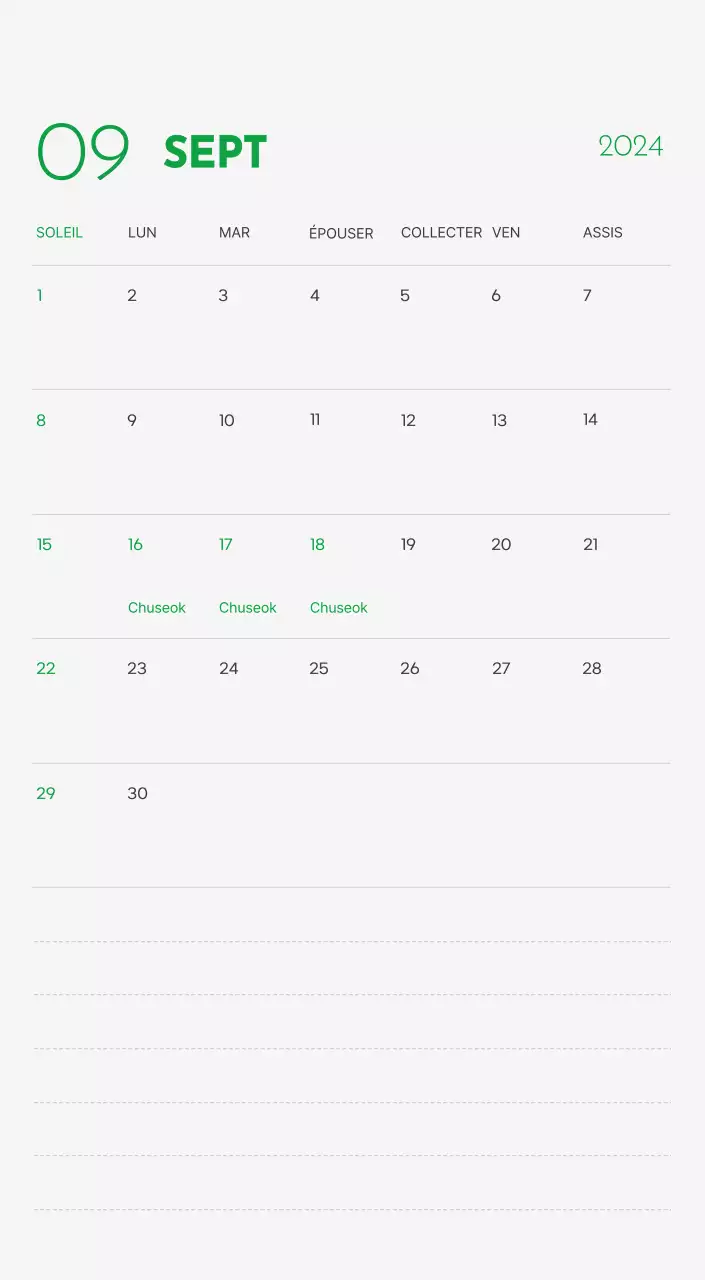 Un calendrier avec la photo d'un chiot et un message mignon aux accents verts.