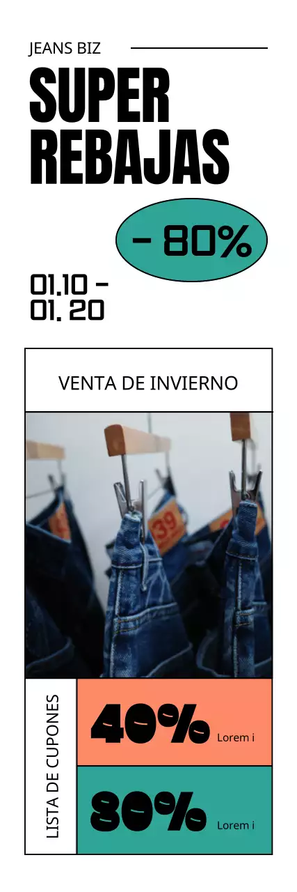 Evento promocional de descuentos para marcas de ropa con un concepto de ticket limpio