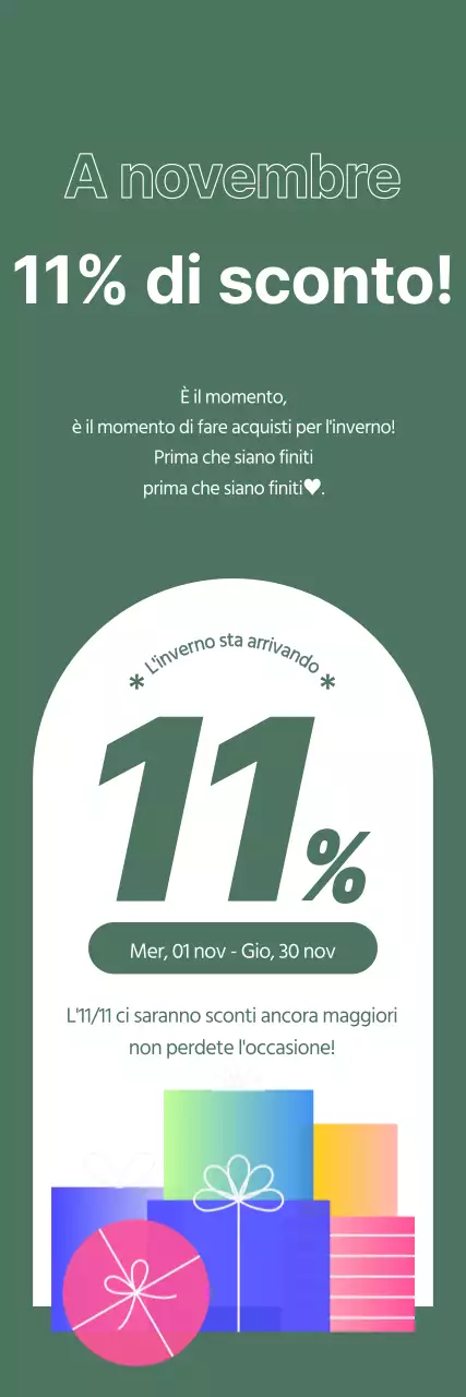 11% di sconto sull'evento evidenziato in contrasto bianco su sfondo verde