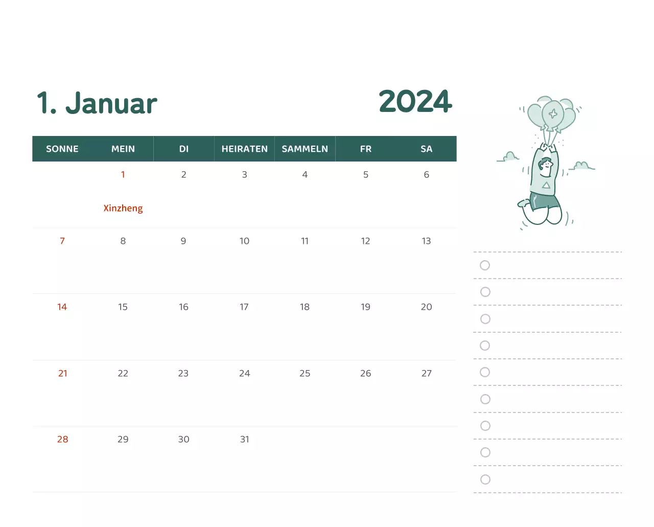 Ein Kalender mit farbenfrohen, emotionalen Illustrationen