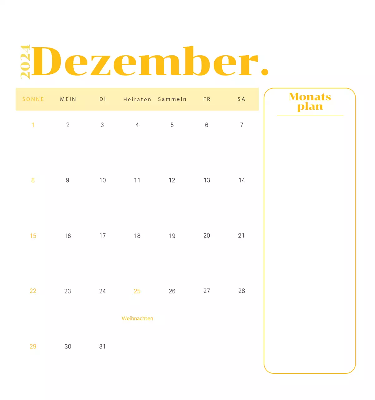 Kalender mit Jugendillustrationen auf gelbem und grünem Hintergrund