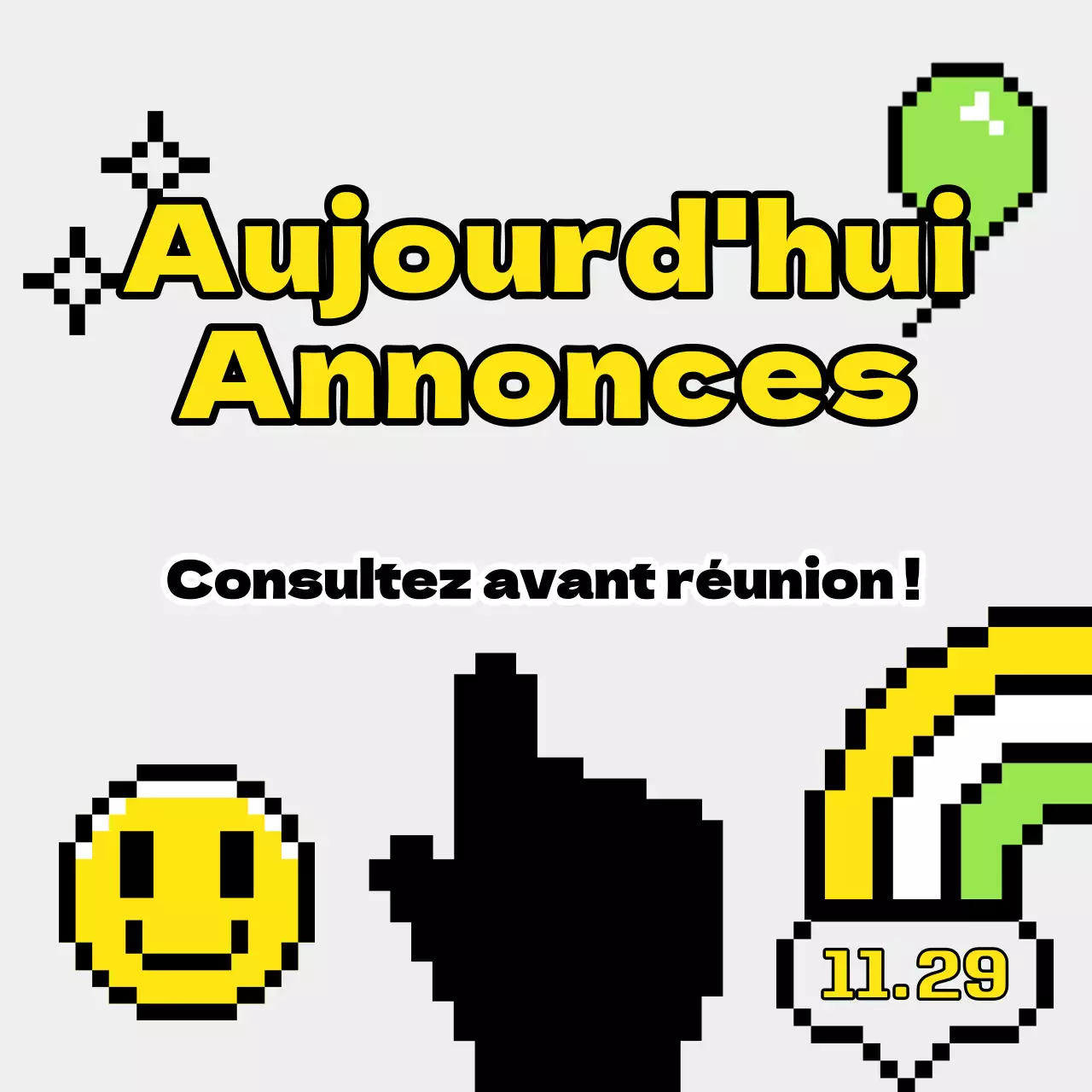 Annonce de réunion minimaliste en gris et jaune