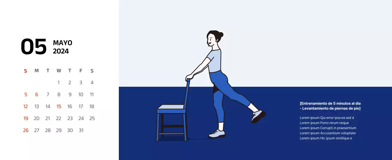 Calendario sencillo con ilustraciones limpias en azul