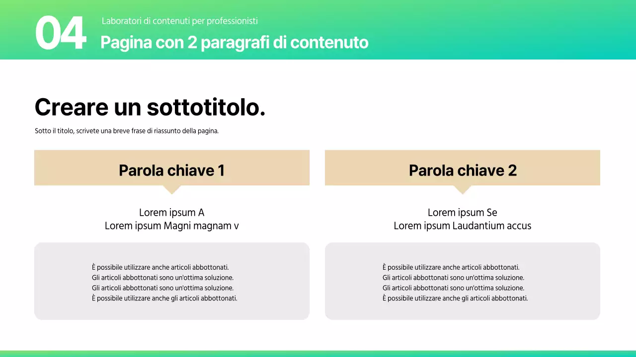 Una varietà di layout in un'elegante combinazione di colori menta e beige.