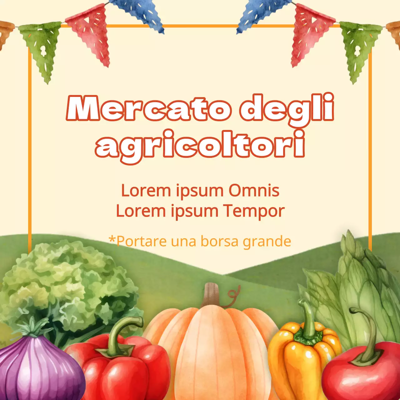 Promuovere un semplice mercato ortofrutticolo beige e verde