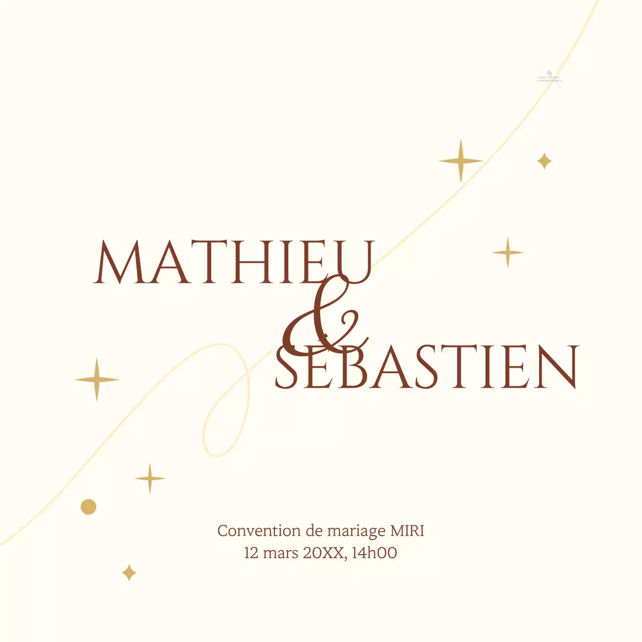 Une invitation de mariage au concept sentimental avec une étoile jaune clair et une illustration de ligne