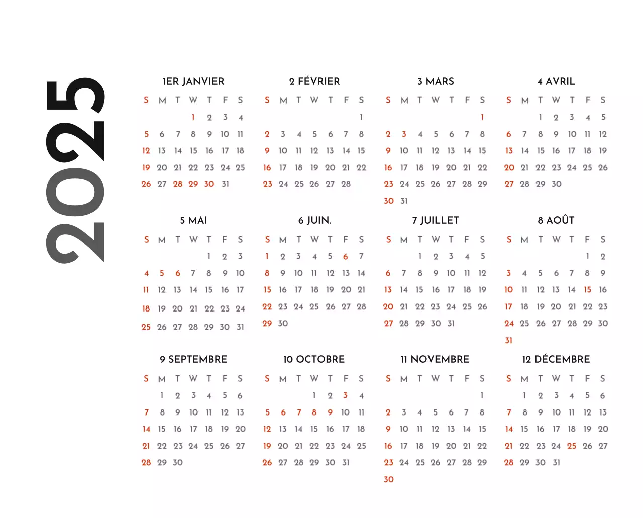 Un calendrier d'entreprise simple en gris