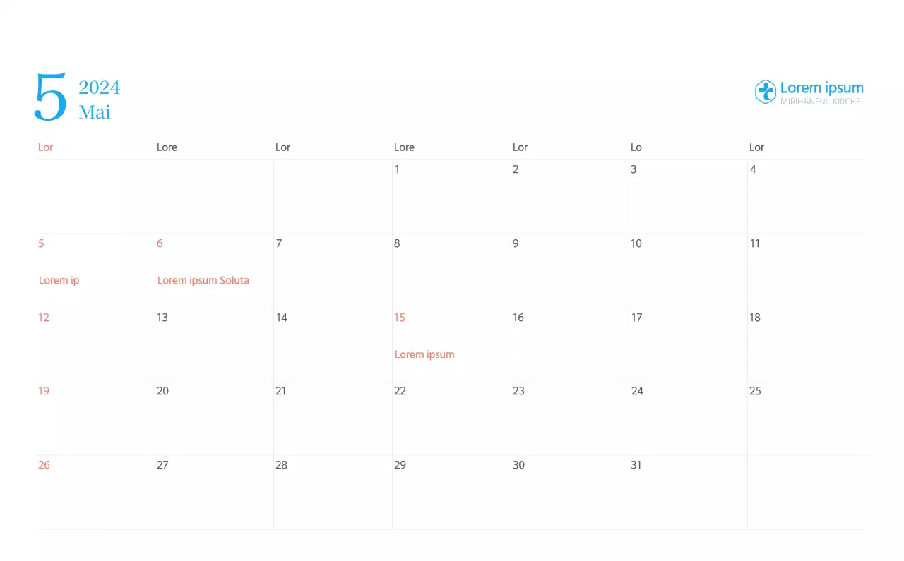 Blaues modernes Konzept Kirchenkalender