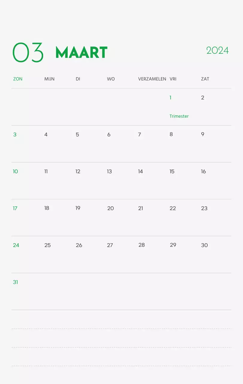 Een kalender met een afbeelding van een puppy en een schattige boodschap in groene accenten