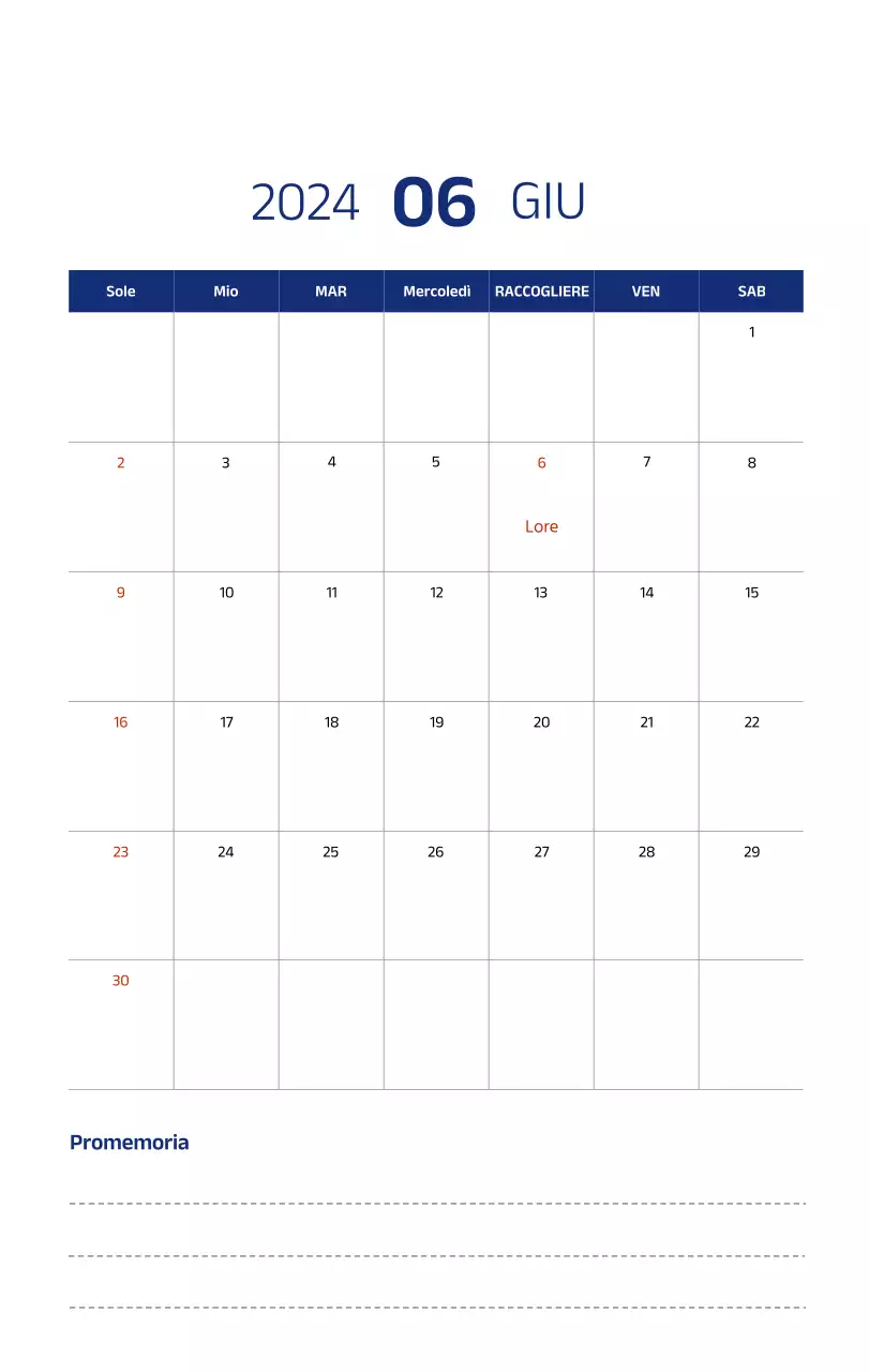 Calendario semplice con illustrazioni pulite in blu