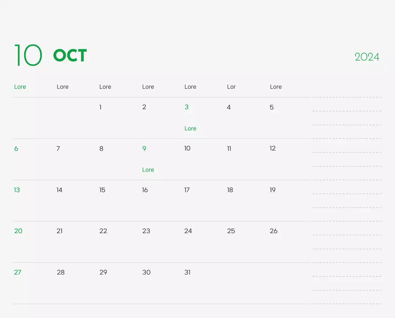 Un calendrier avec la photo d'un chiot et un message mignon aux accents verts.